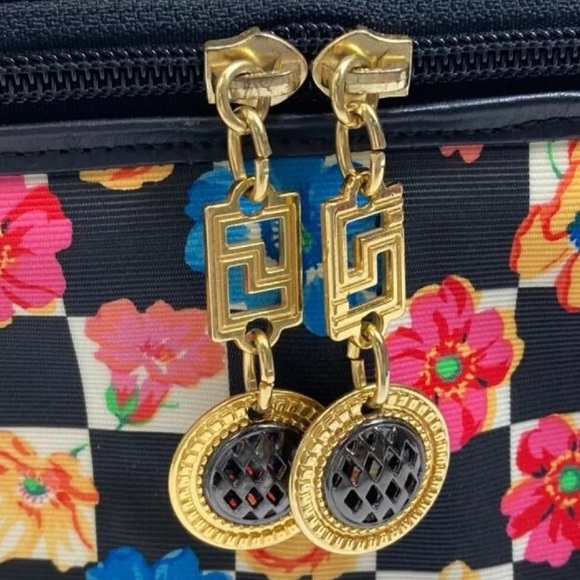 GIANNI VERSACE Medusa Vanity Bag Floral Checker Nylon & Leather Vintage RARE - Picture 5 of 10